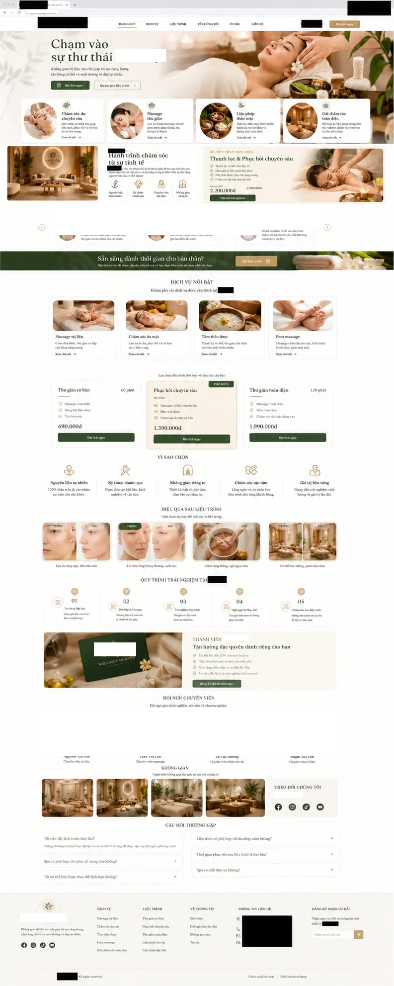 Tổng quan website spa và các section giới thiệu dịch vụ