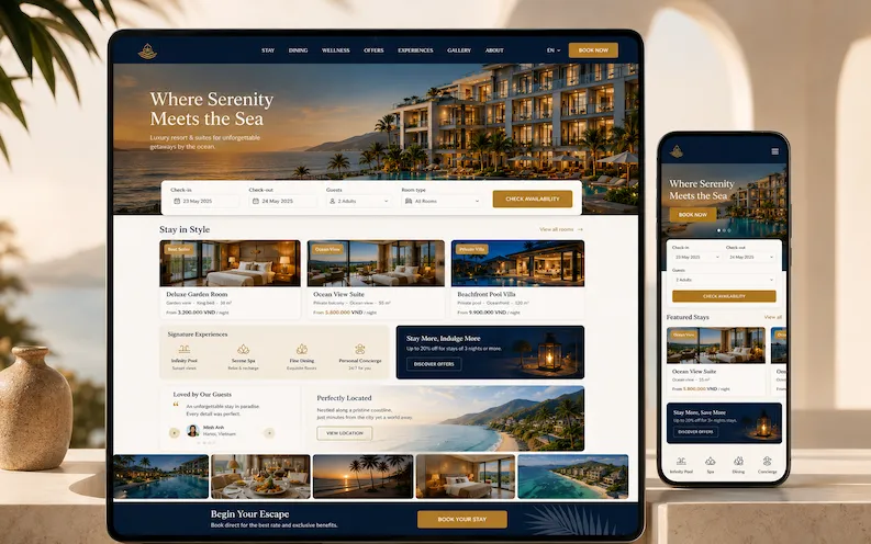 Thumbnail website khách sạn và đặt phòng trực tiếp