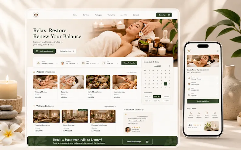 Thumbnail website spa và đặt lịch trải nghiệm